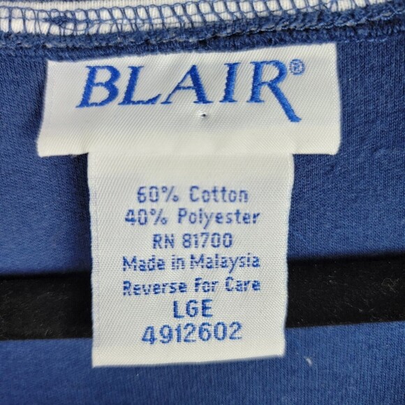Blair Women's Jacket Sz L Blue Full Zip Pockets White Stripe Contrast - Picture 5 of 15